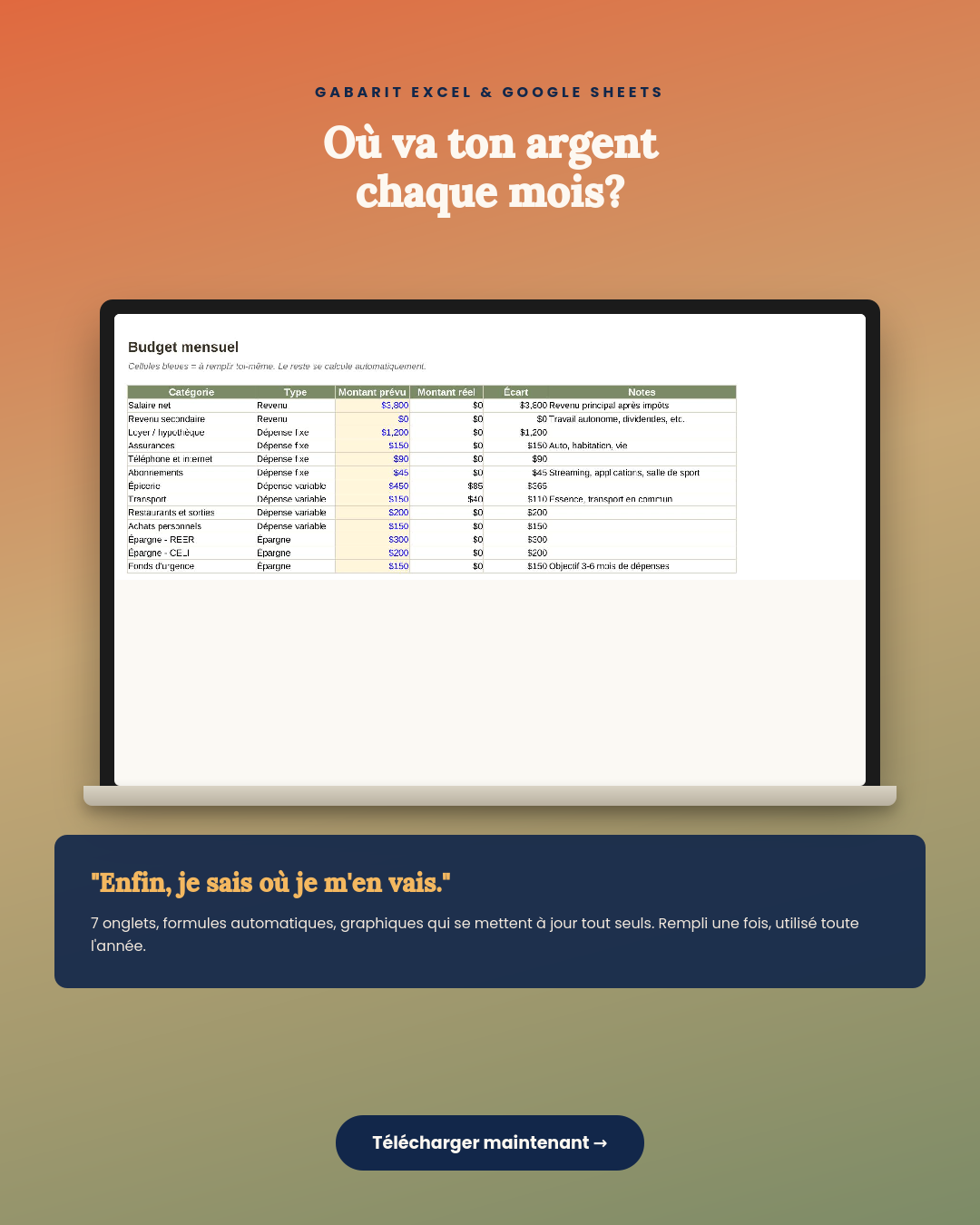 Budget Ultime — Tableur Excel/Google Sheets Complet