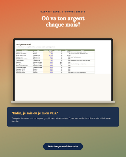 Budget Ultime — Tableur Excel/Google Sheets Complet